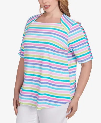 Ruby Rd. Plus Size Oasis Stripe Square Neck T-shirt