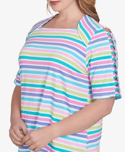 Ruby Rd. Plus Size Oasis Stripe Square Neck T-shirt