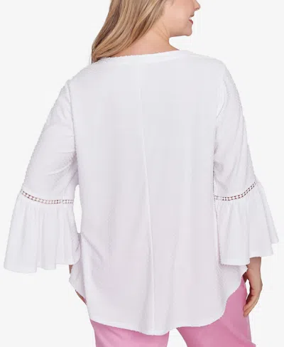 Ruby Rd. Plus Size Scoop Neck Clip Dot Texture Solid Top In White
