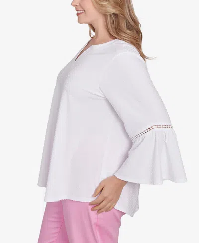 Ruby Rd. Plus Size Scoop Neck Clip Dot Texture Solid Top In White