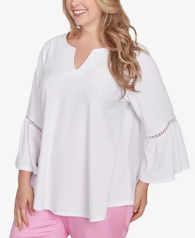 Ruby Rd. Plus Size Scoop Neck Clip Dot Texture Solid Top In White