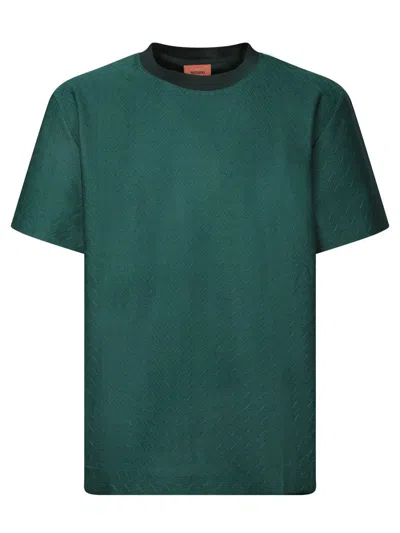 Missoni Green T-shirt In Tone-on-tone Zig Zag Cotton Jersey In Green
