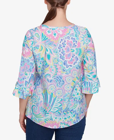 Ruby Rd. Plus Size Utopian Floral Silky Button Front Top