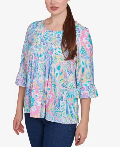 Ruby Rd. Plus Size Utopian Floral Silky Button Front Top