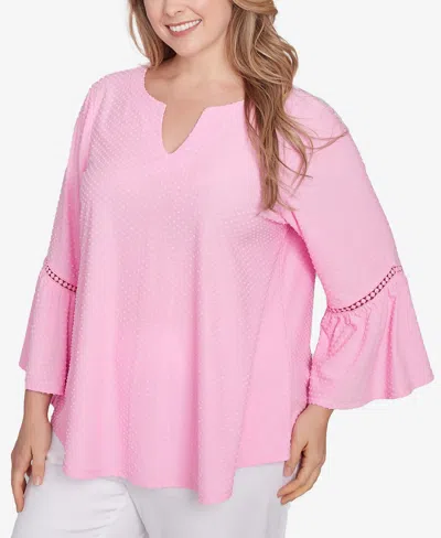 Ruby Rd. Plus Size Scoop Neck Clip Dot Texture Solid Top
