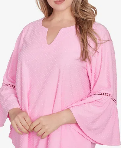 Ruby Rd. Plus Size Scoop Neck Clip Dot Texture Solid Top