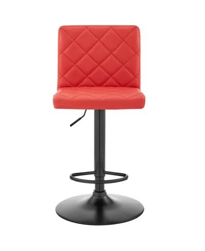 Armen Living Duval Adjustable Faux Leather Swivel Bar Stool In Red