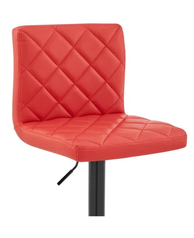 Armen Living Duval Adjustable Faux Leather Swivel Bar Stool In Red