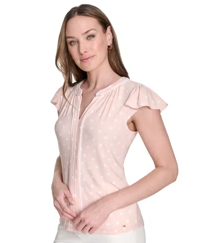 Tommy Hilfiger Women's Dot-print Flutter-sleeve Blouse