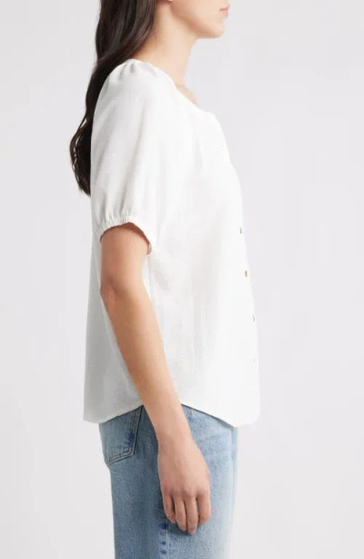 Bobeau Puff Sleeve Top In White