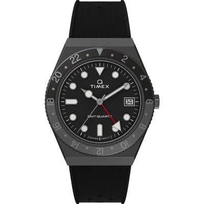 Timex ® Q Gmt Synthetic Rubber Strap Watch, 38mm In Black