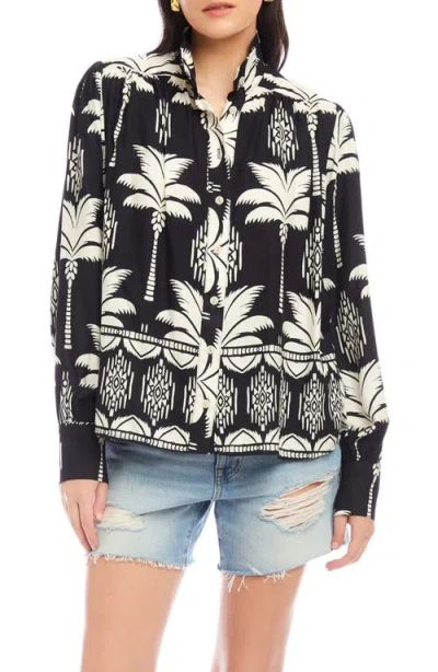 Fifteen Twenty Chloe Floral Print Button-up Front In Black