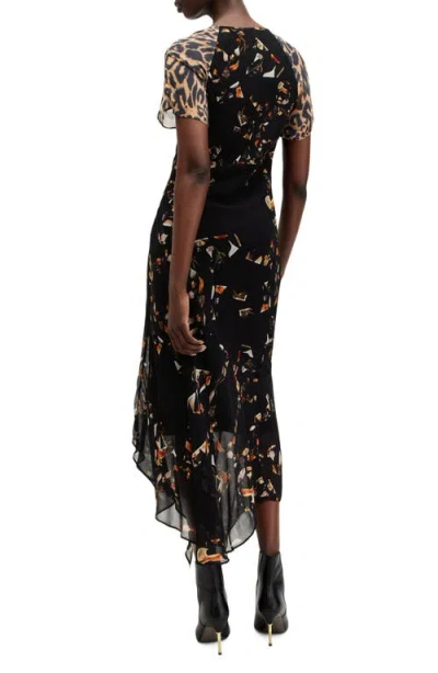 Allsaints Womens Kateri Black Lea Floral-print Short-sleeve Woven Midi Dress