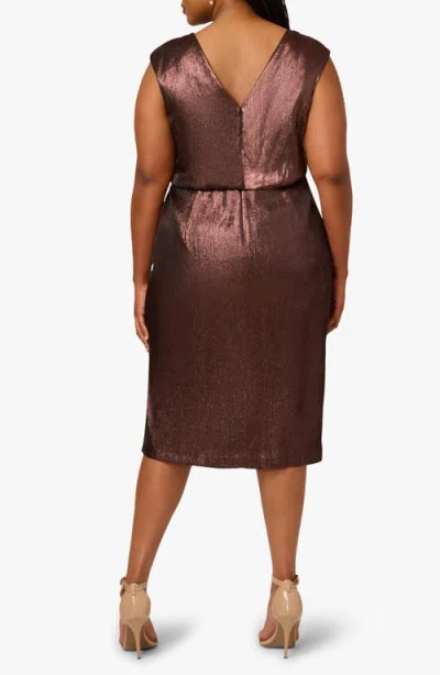 Adrianna Papell Metallic Sleeveless Cocktail Midi Dress In Brown