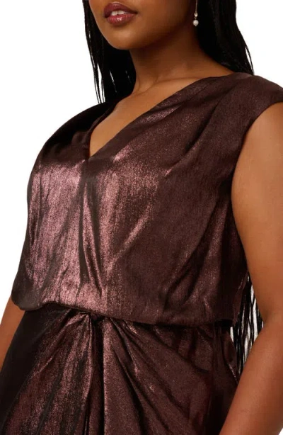 Adrianna Papell Metallic Sleeveless Cocktail Midi Dress In Brown