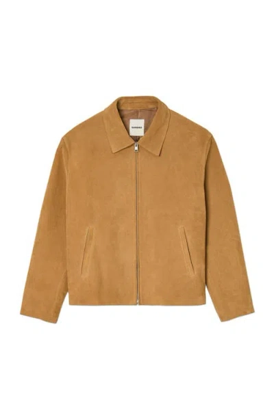 Sandro Leather Zip Front Jacket In Yellow