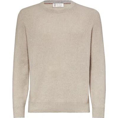 Brunello Cucinelli English Rib Knit Sweater In Brown