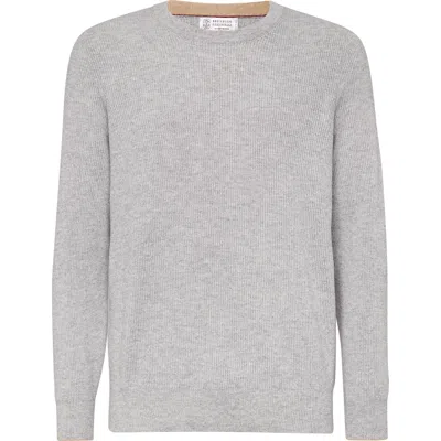 Brunello Cucinelli English Rib Knit Sweater In Gray