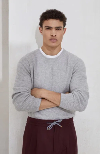 Brunello Cucinelli English Rib Knit Sweater In Gray