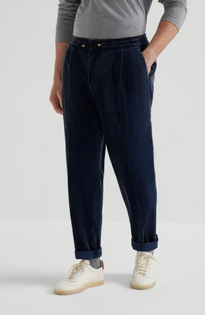Brunello Cucinelli Leisure Fit Trousers With Drawstring In Blue