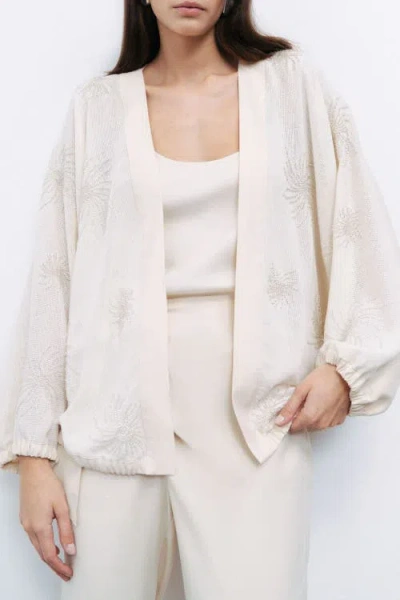 Nocturne Beaded Embroidered Jacket With Batwing Sleeves In Neutral