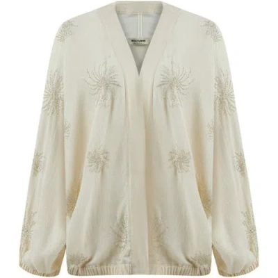 Nocturne Beaded Embroidered Jacket With Batwing Sleeves In Neutral