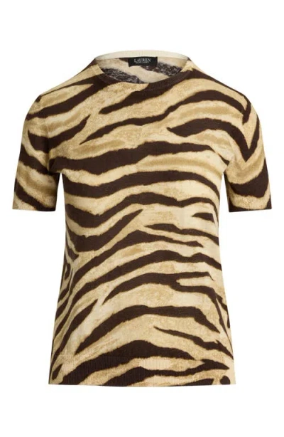 Ralph Lauren Print Linen-cotton Short-sleeve Sweater In Animal Print