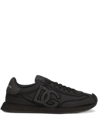 Dolce & Gabbana Low-top Nylon Sneakers With Leather Inserts In Black