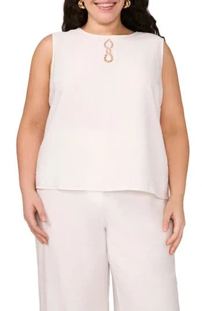 Vince Camuto Plus Size Embroidered Crewneck Sleeveless Top