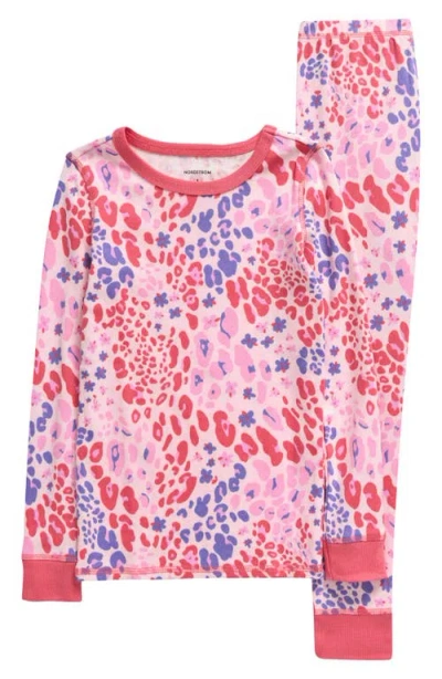 Nordstrom Kids' Print Fitted Cotton Two-piece Pajama Set In Red