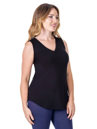 24seven Comfort Apparel Plus Size V-neck Sleeveless Rounded Hemline Top In Black