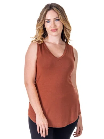 24seven Comfort Apparel Petite V-neck Tunic Tank Top With Round Hemline In Brown