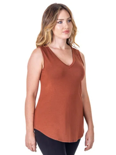 24seven Comfort Apparel Petite V-neck Tunic Tank Top With Round Hemline In Brown