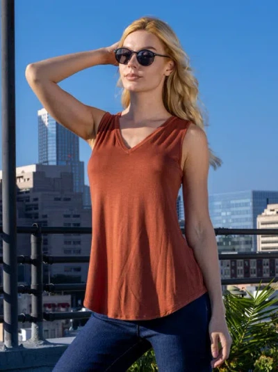 24seven Comfort Apparel Petite V-neck Tunic Tank Top With Round Hemline In Brown
