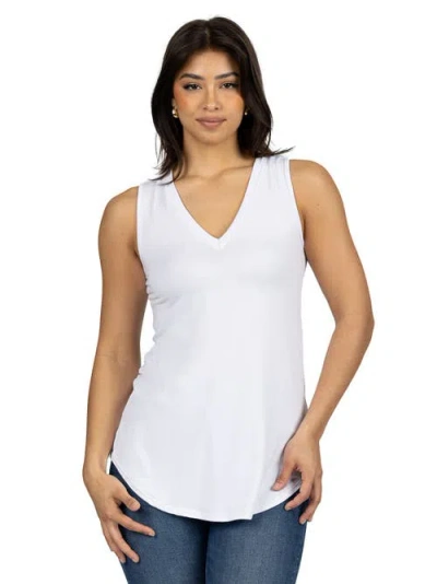 24seven Comfort Apparel Plus Size V-neck Sleeveless Rounded Hemline Top In White