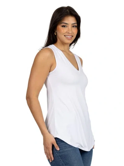 24seven Comfort Apparel Plus Size V-neck Sleeveless Rounded Hemline Top In White