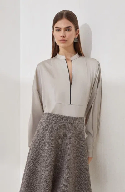 Brunello Cucinelli Stretch Silk Satin Blouse In White