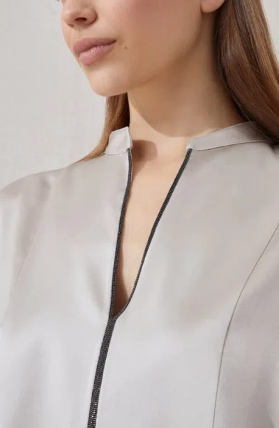 Brunello Cucinelli Stretch Silk Satin Blouse In White