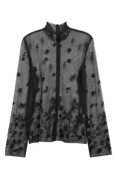 Totême Toteme Floral Embroidered Tulle Top In Black