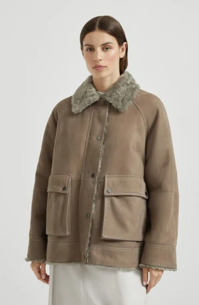 Brunello Cucinelli Fuzzy Shearling Outerwear Jacket In Brown