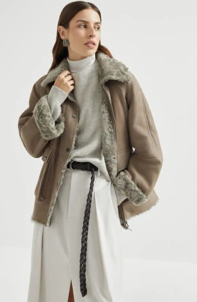 Brunello Cucinelli Fuzzy Shearling Outerwear Jacket In Brown