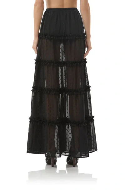 Afrm Sabina Clip Dot Tiered Maxi Skirt In Black