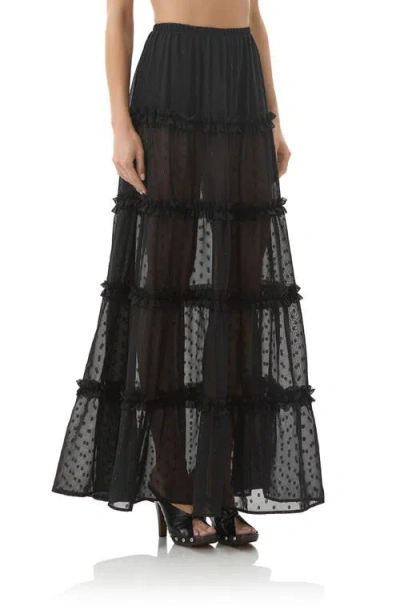 Afrm Sabina Clip Dot Tiered Maxi Skirt In Black