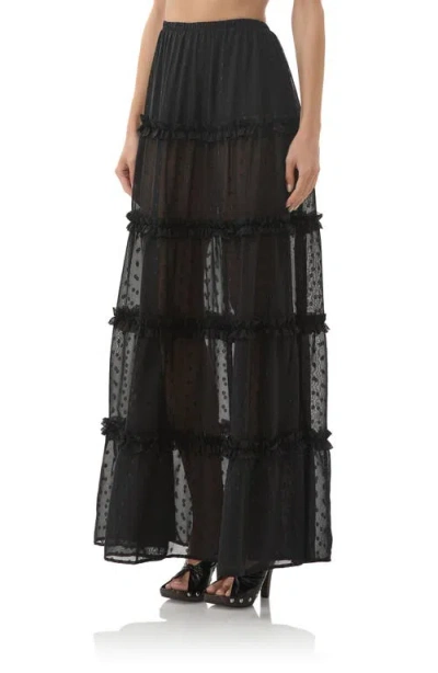 Afrm Sabina Clip Dot Tiered Maxi Skirt In Black