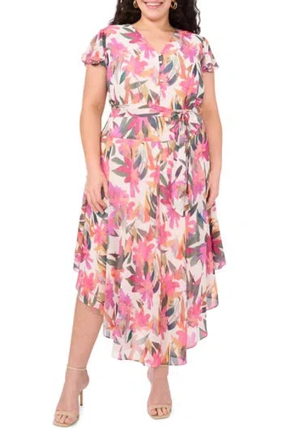 Vince Camuto Floral Flutter Sleeve Chiffon Maxi Dress In Pink