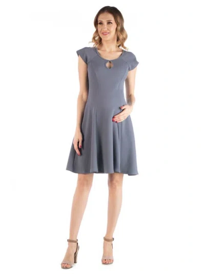 24seven Comfort Apparel Maternity Dress With Keyhole Neck In Gray