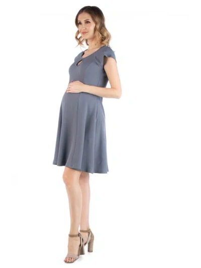 24seven Comfort Apparel Maternity Dress With Keyhole Neck In Gray