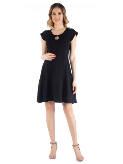 24seven Comfort Apparel Maternity Dress With Keyhole Neck In Black