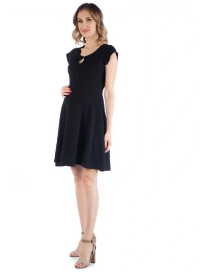 24seven Comfort Apparel Maternity Dress With Keyhole Neck In Black