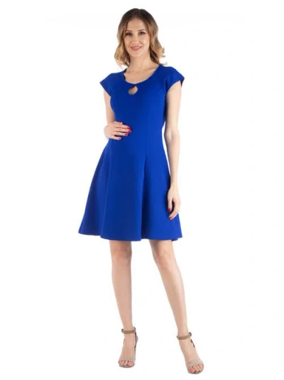 24seven Comfort Apparel Maternity Dress With Keyhole Neck In Blue